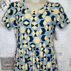 LuLaRoe Amelia Womens Blue Yellow Handset Box Pleats Skirt Dress Sz. XL X Large